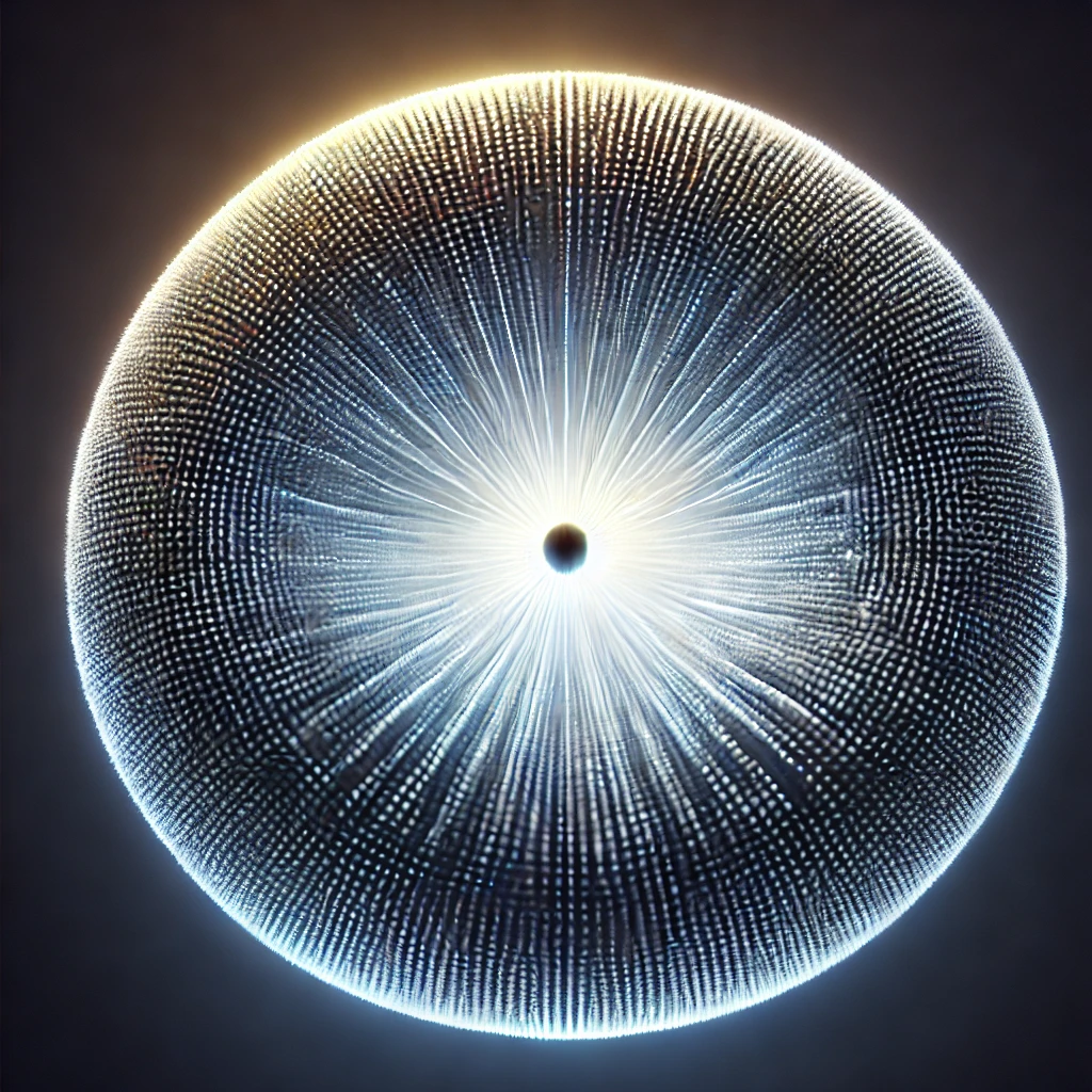 
		
			A 3D visualization of a Gaussian distribution centered within a sphere, radiating vibrant white light from the core and gradually fading to blue as it moves outward. 
			The central point represents maximum density and precision, serving as the anchor for the system’s dynamics. 
			The smooth gradient illustrates the natural drop-off in influence, transitioning from the dense core to less concentrated outer regions. 
			The glowing core conveys stability and coherence, ensuring all interactions within the spherical system align harmoniously. 
			The dark background accentuates the central glow, emphasizing the foundational role of the core function in anchoring the spherical linkage.
		
		