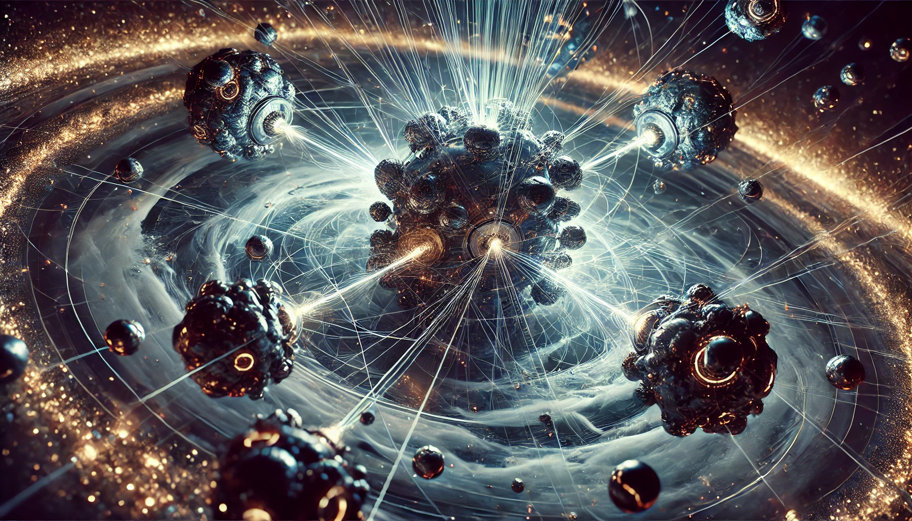 Neutrino Network, showcasing the volumetric beams and merging vessels symbolizing the collaborative interplay of civilizations within this advanced cosmic framework.